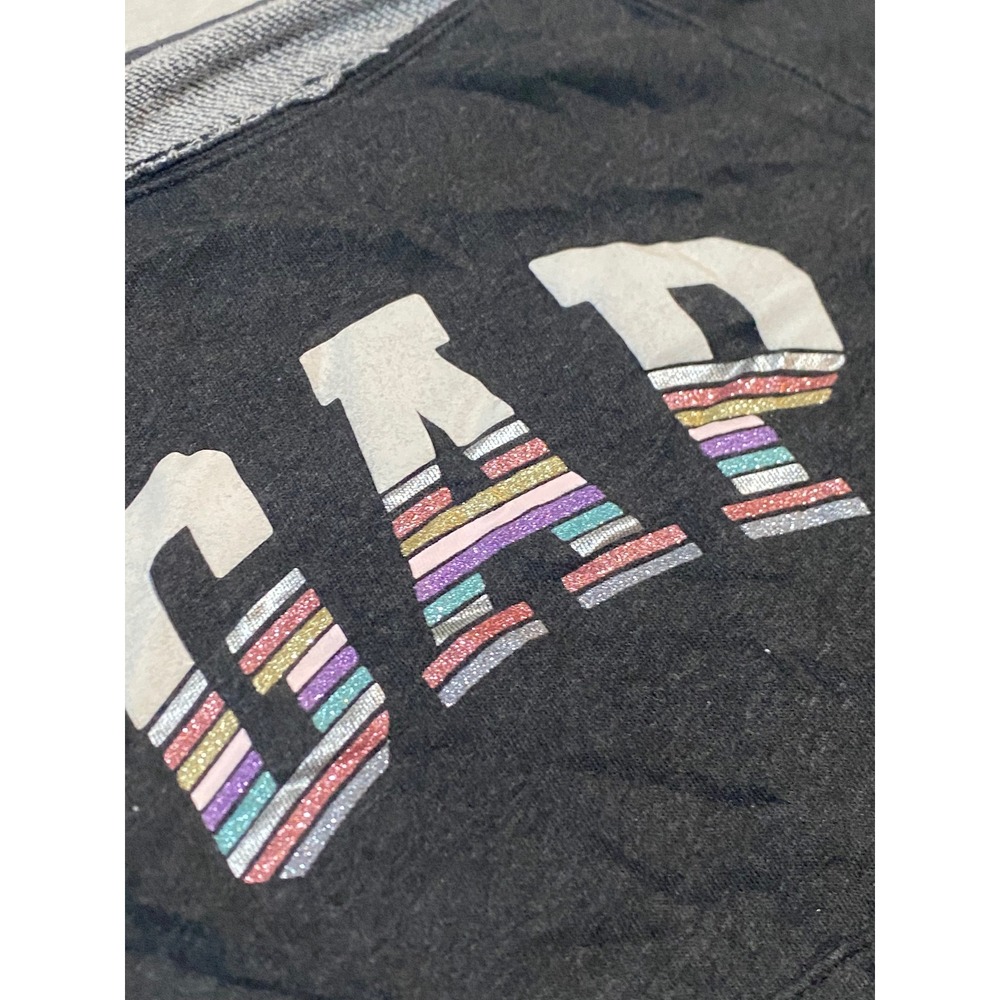 Gap Kids Black Rainbow Glitter Logo Raglan Sweatshirt Kangaroo Pocket